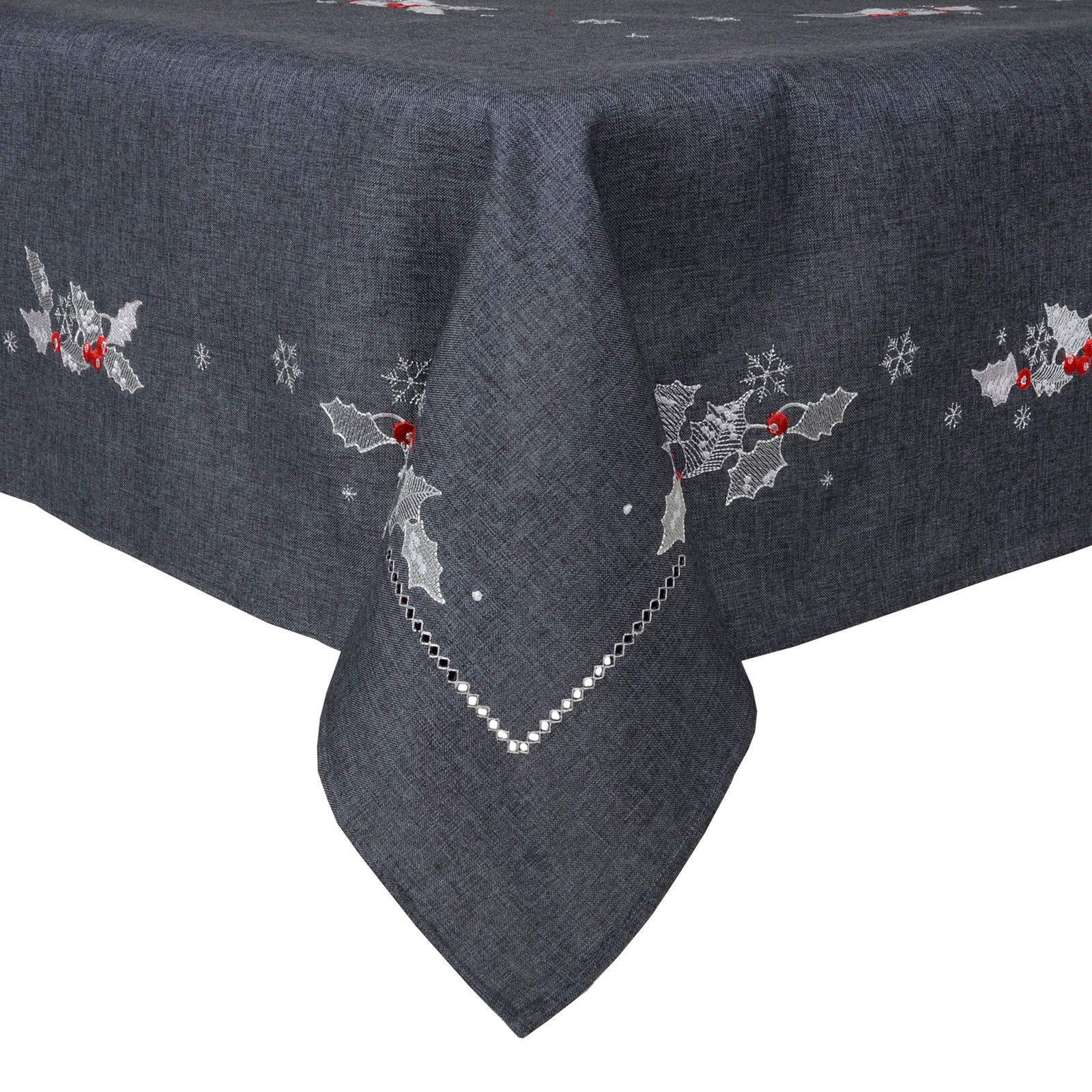 Mr Crimbo Holly & Berry Embroidered Tablecloth/Napkin - MrCrimbo.co.uk -XS5882 - Slate -christmas napkins